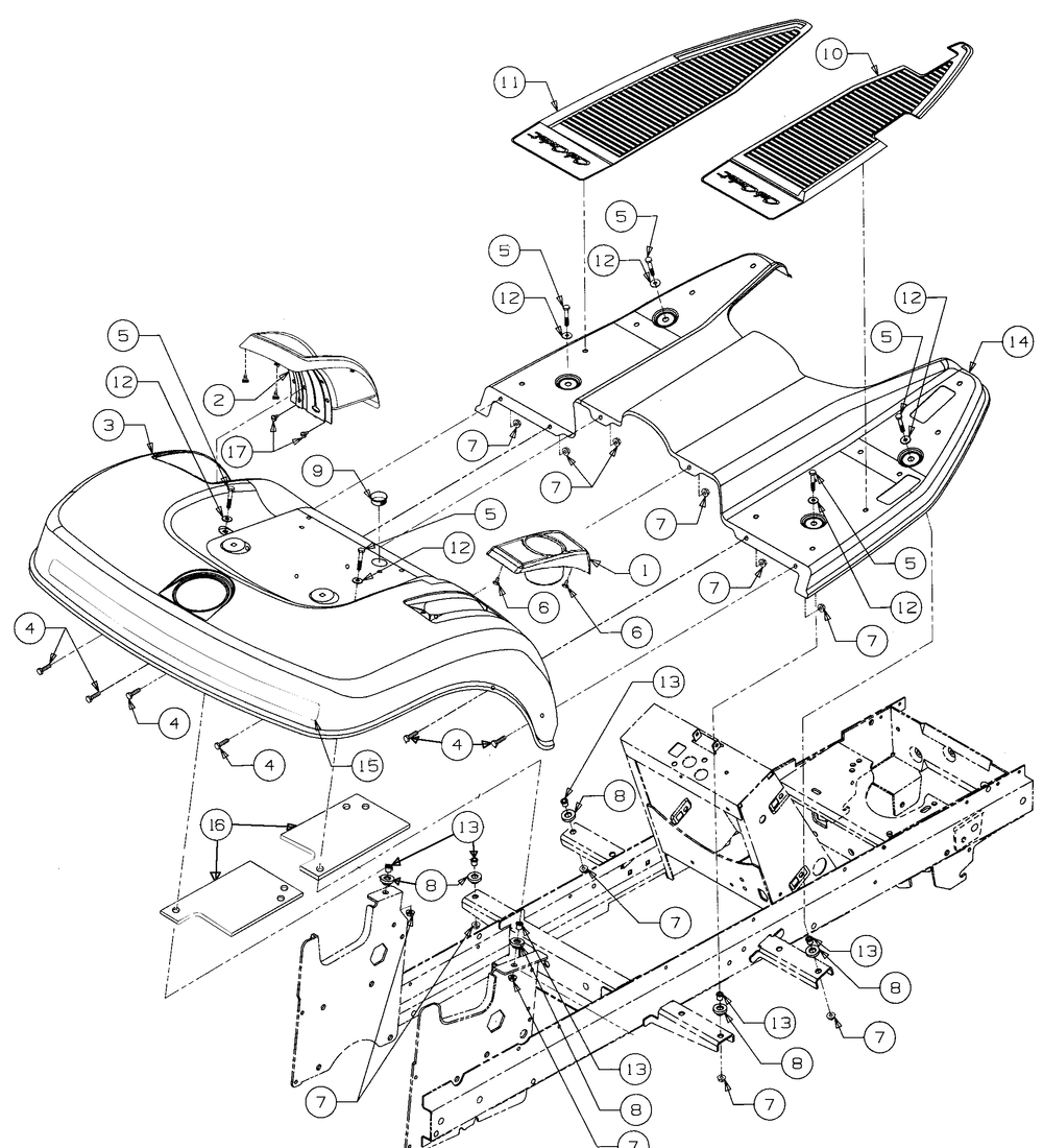 Fender And Running Board Diagram and Parts List for LT2180 13A254G710-13A254G712 Cub Cadet Lawn Tractor